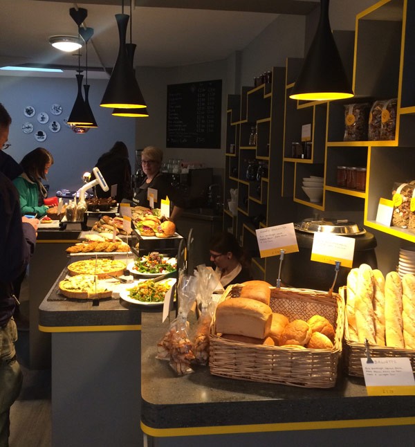 The busy interior with artisan breads on show