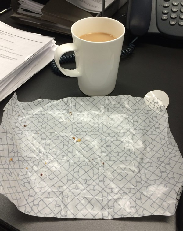 A chocolate and custard danish post-eating